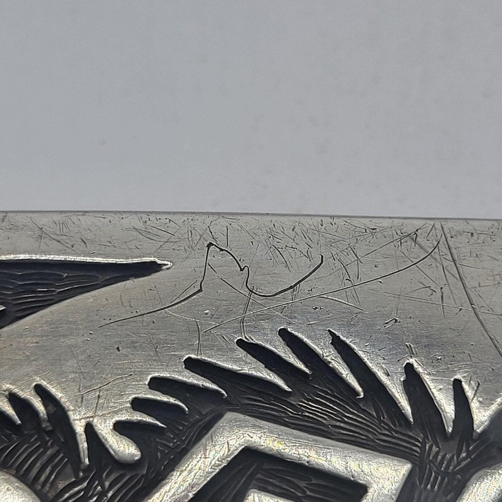 Navajo Artist Montano Gibbson "GIBB" Sterling Silver Etched Buffalo Belt Buckle - Picture 7 of 16